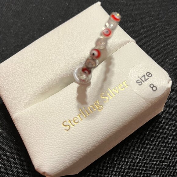 Sterling Silver Evil Eye Ring with Cubic Zirconia and Enamel Accents (Size 8) - Picture 3 of 4